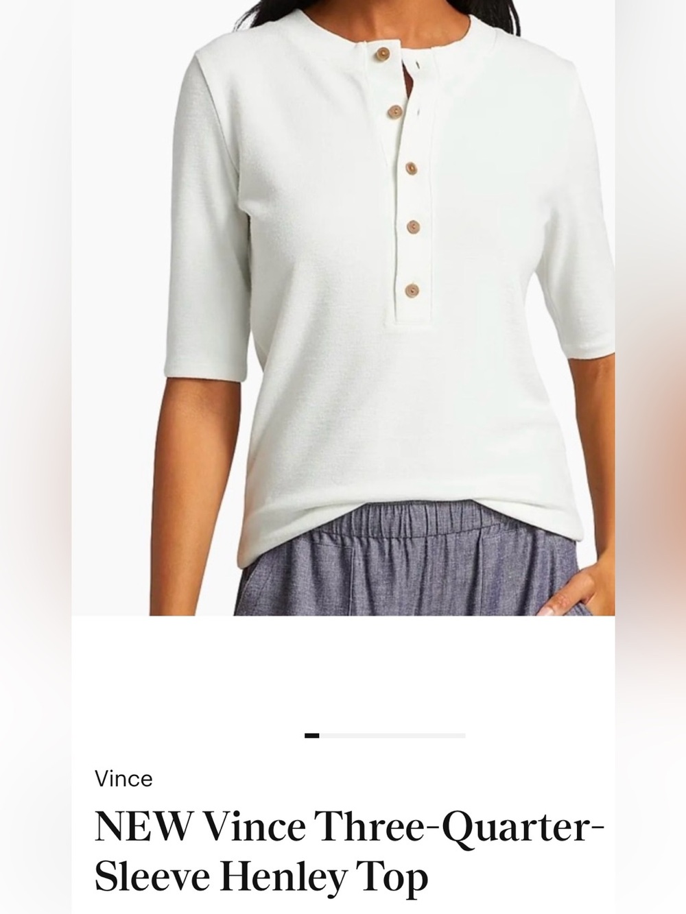 Vince White Three-Quarter Sleeve Henley Top